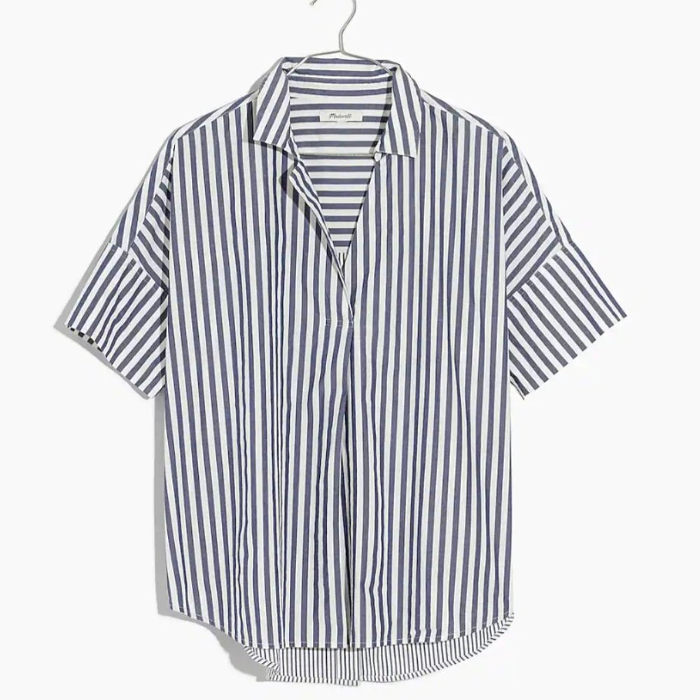 Madewell Blue and White Striped Short-Sleeve Button Front Shirt